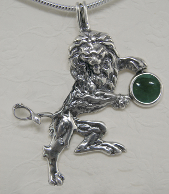 Sterling Silver Royal Rampant Lion Pendant With Fluorite